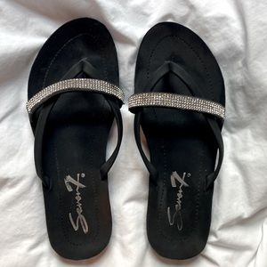 Seven 7 Dressy Flip Flops Black with Rhinstones